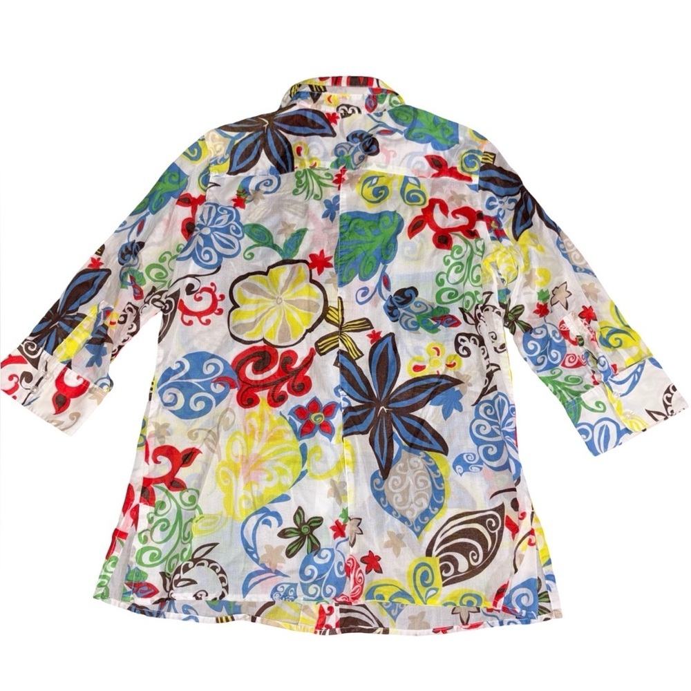 Chico’s Size 1(8/M) Lightweight 100% Cotton Floral Button-Up Blouse Colorful - Picture 2 of 9